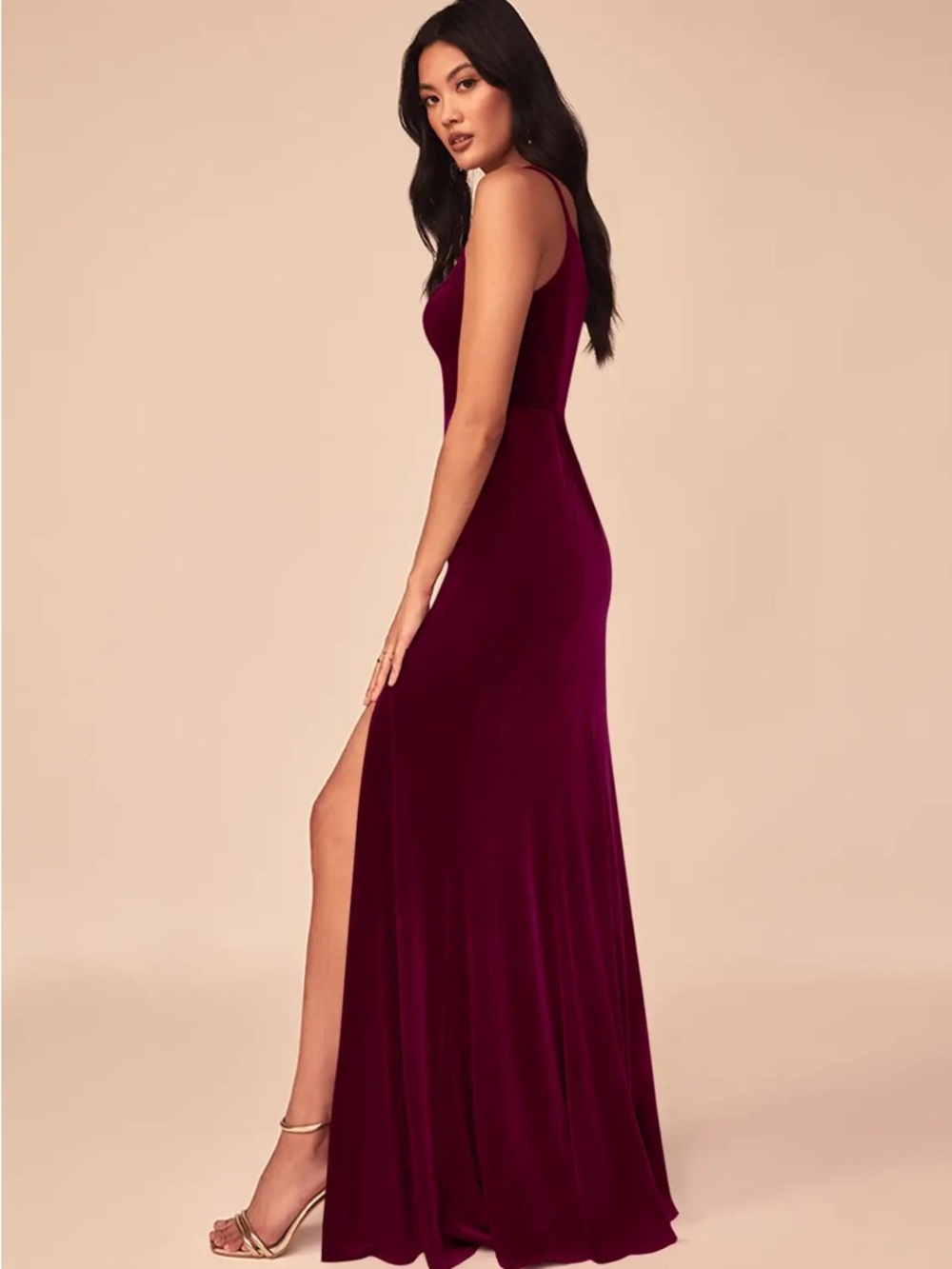 Azazie “Kala” Cabernet Burgundy One Shoulder Velvet Dress Gown Size 2 New Tags